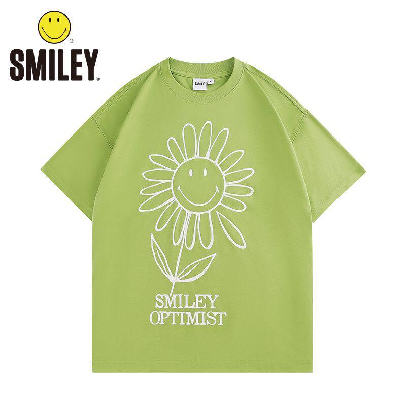 SMILEY笑脸夏季新款雏菊圆领百搭宽松短袖宽松纯棉学院风女式T恤