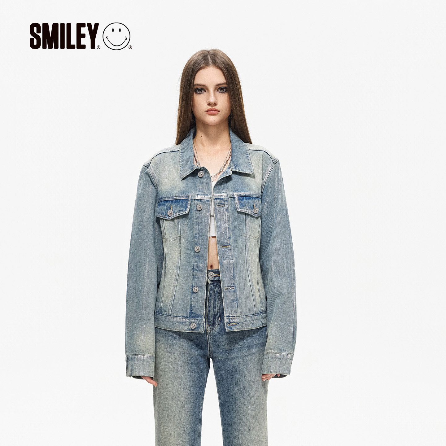 SMILEY美式银色涂层复古短外套