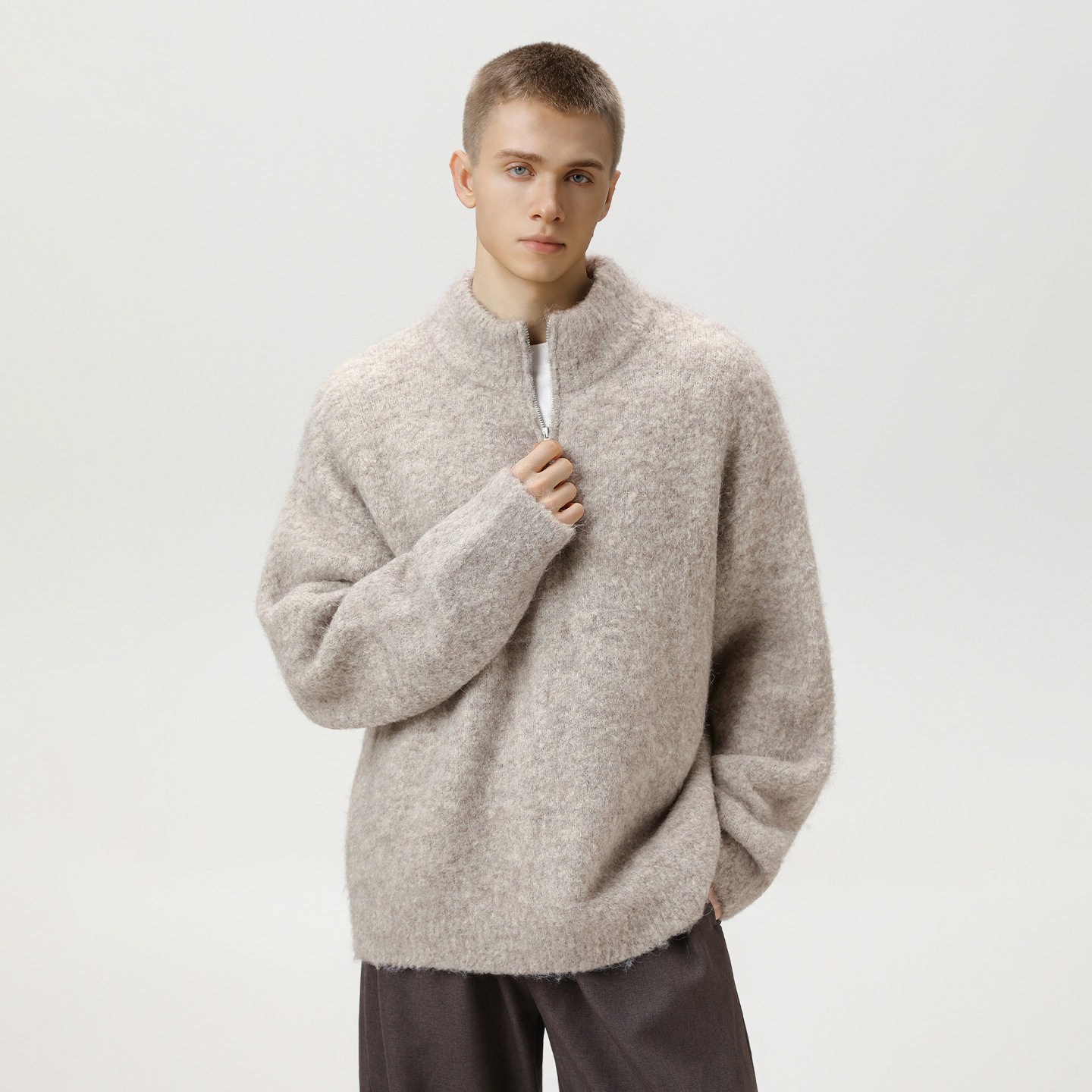 无注册商标重磅加厚圈圈纱半拉链