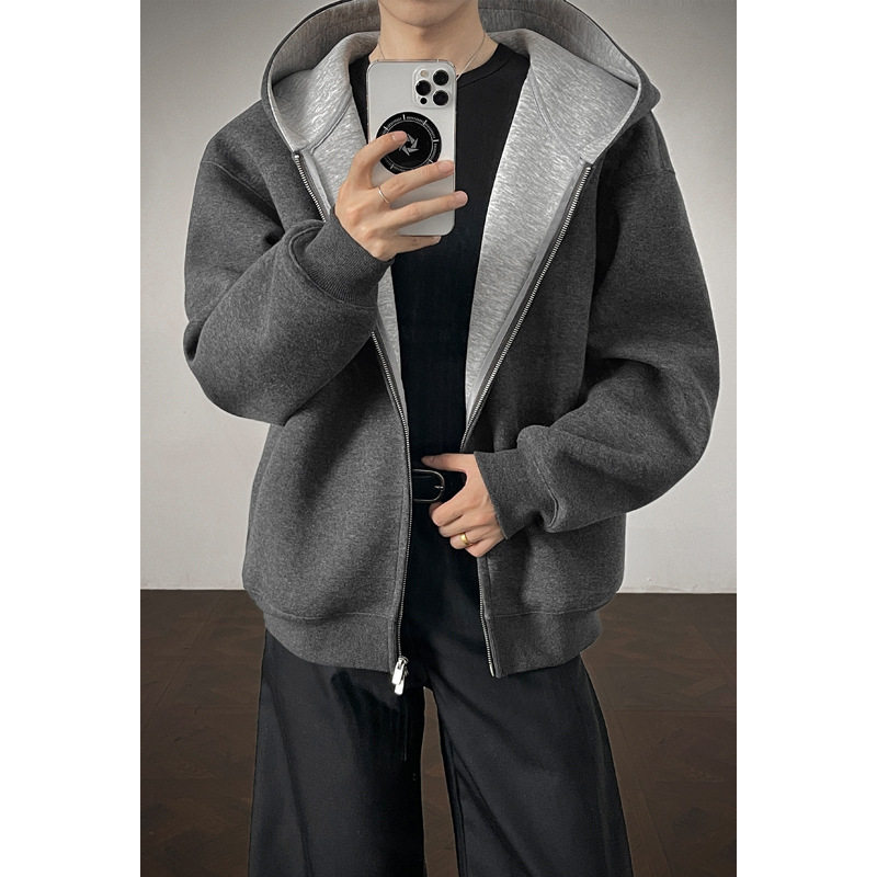 430G重磅拼接开衫连帽卫衣男款