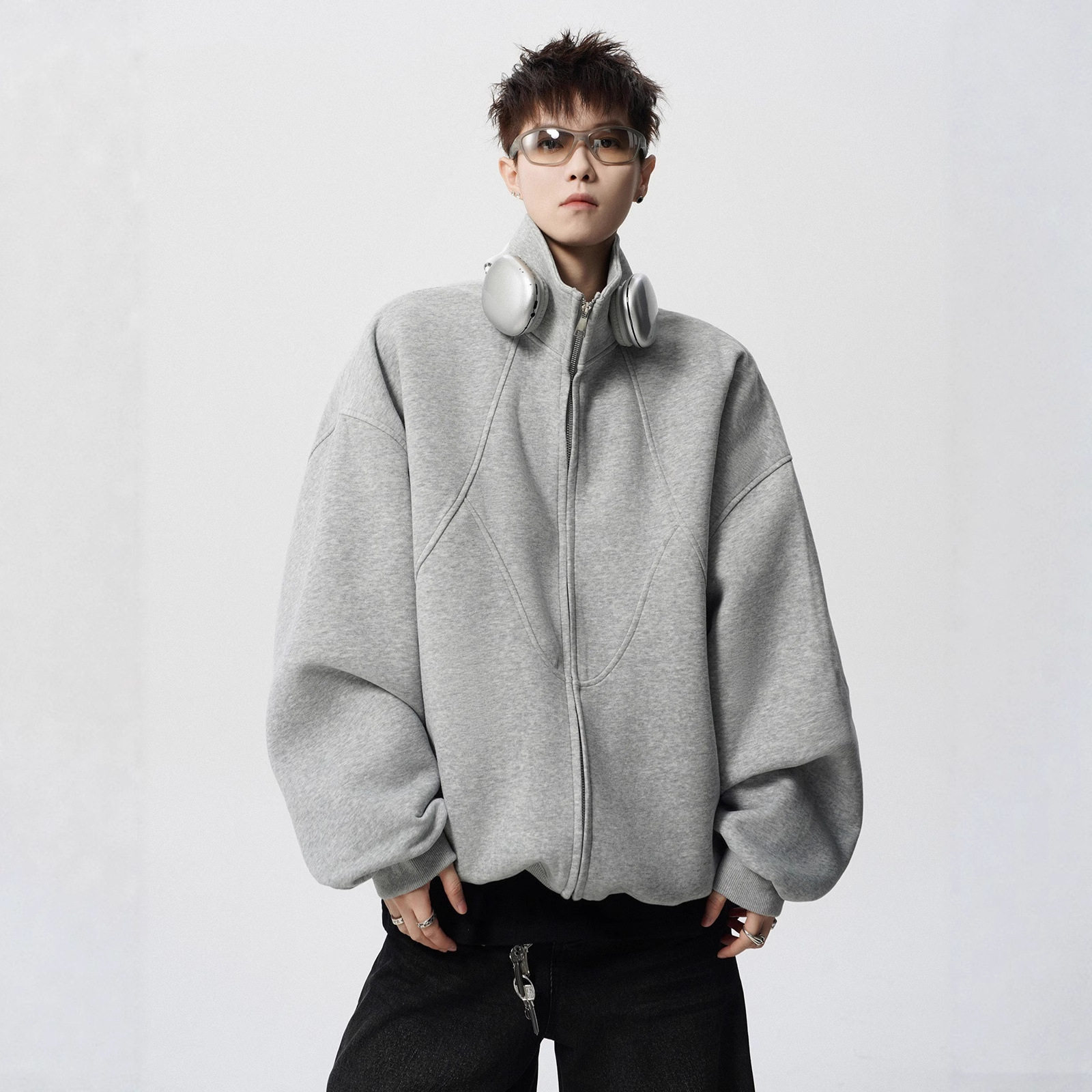 美式潮牌解构开衫卫衣