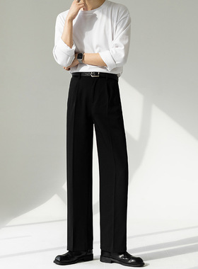 港风痞帅四季垂坠感免烫商务休闲西装裤男直筒宽松十分裤韩版长裤