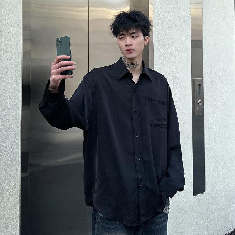 韩路男装垂感缎面长袖衬衫