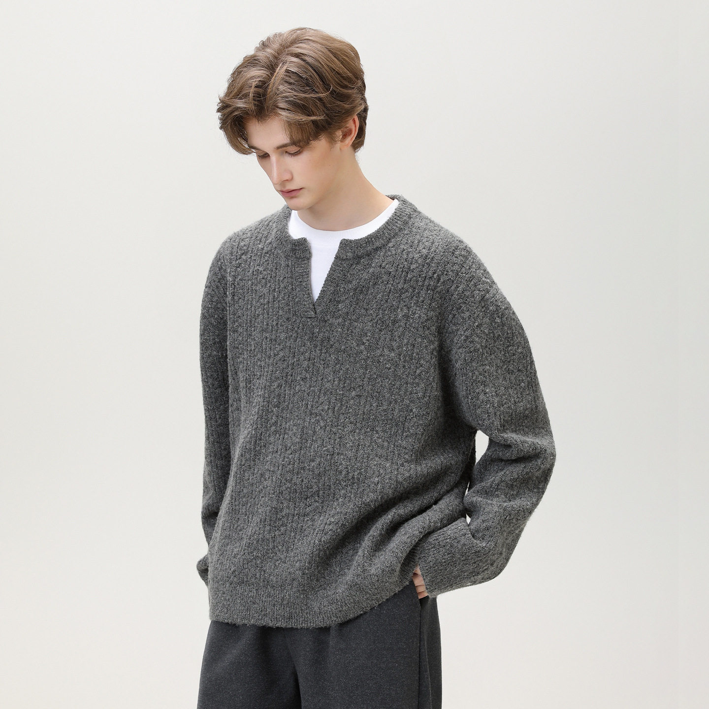 肌理绞花毛衣男秋冬新款复古宽松