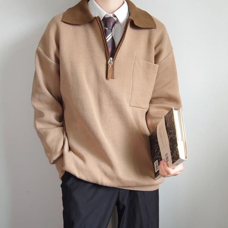 翻领学院风dk毛衣秋冬男