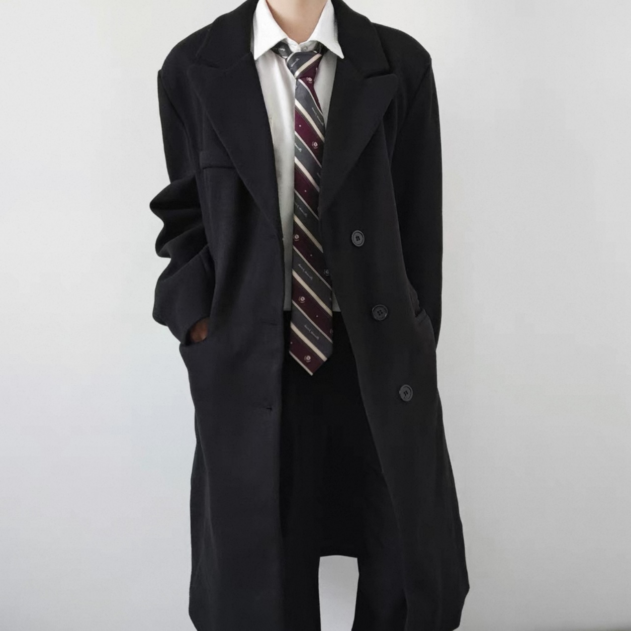 秋冬加厚宽松日系DK毛呢大衣男