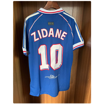 1998世界杯齐达内签名球衣10号ZIDANE印签复古短袖足球服
