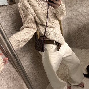 羊毛混纺静奢老钱风粗针编织高领半拉链针织毛衣男女同款上衣