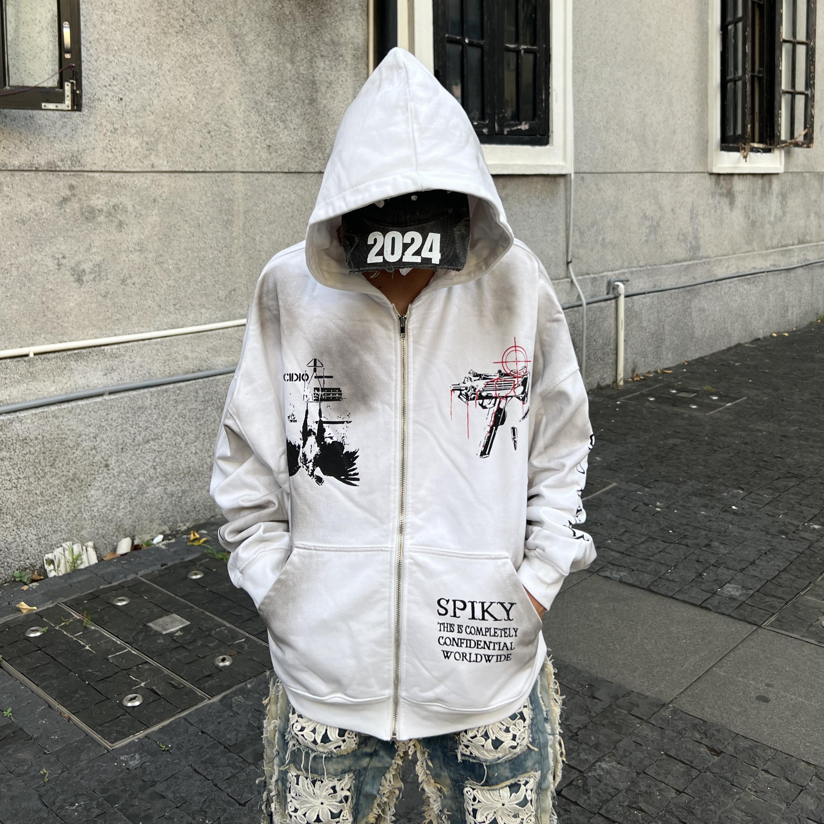 美式小众喷绘脏脏连帽卫衣