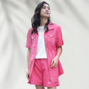 盈达梅红色中长款外套春夏新品时尚减龄收腰显瘦上衣高档品牌女装