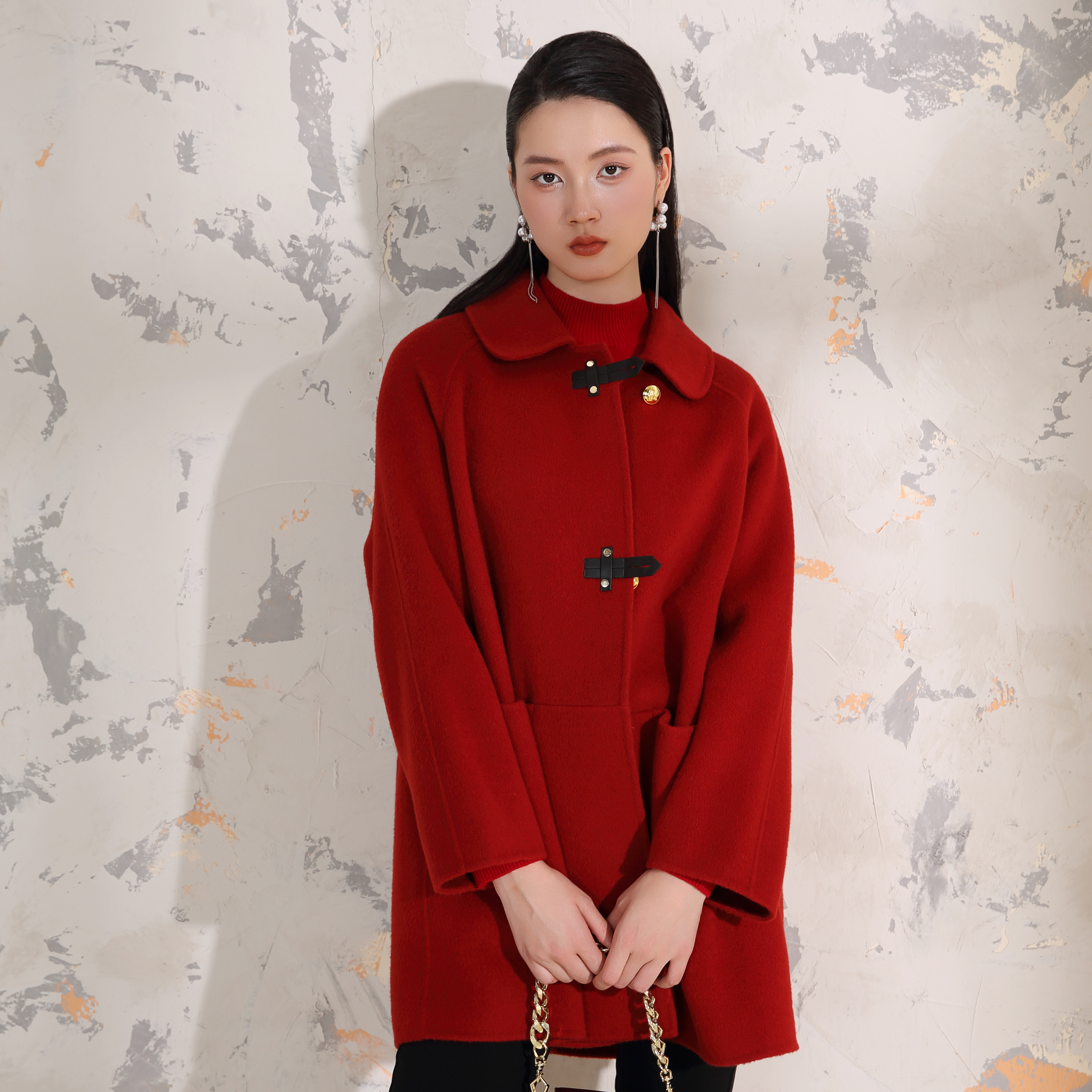 秋冬中长款双面羊毛呢子大衣