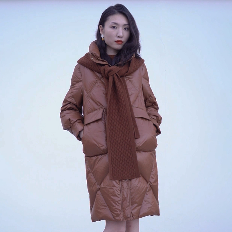 立领可拆卸连帽围巾羽绒服鹅绒女