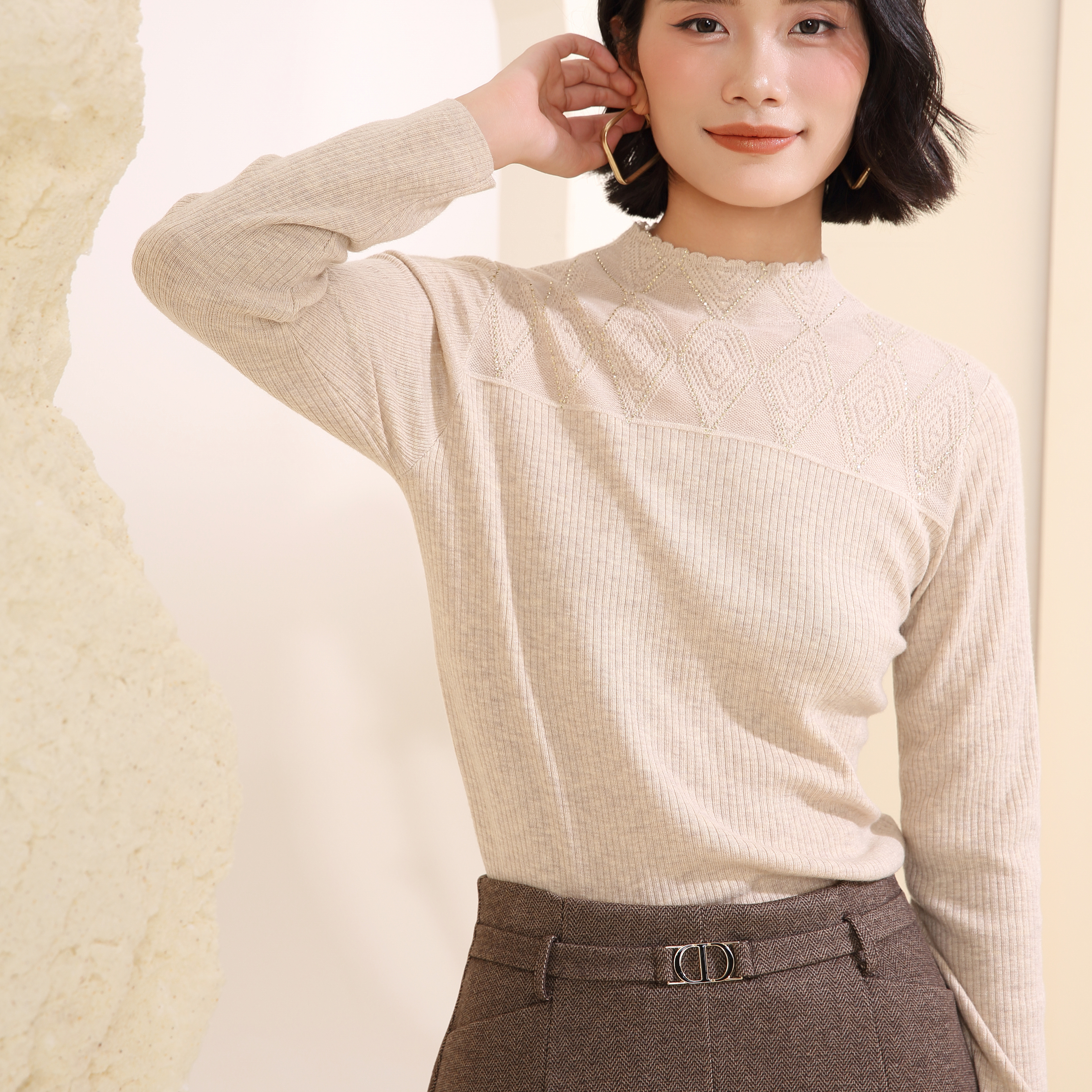 打底半高领半高领水钻毛衣针织衫