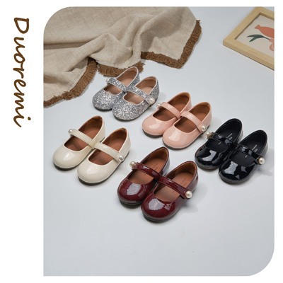 duoremi女童小皮鞋新款26ss16软底可爱公主鞋圆头珍珠魔术贴单鞋