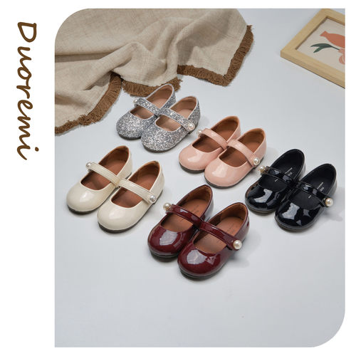 duoremi女童小皮鞋新款26ss16软底可爱公主鞋圆头珍珠魔术贴单鞋