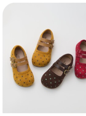 duoremi秋季25aw16波点单鞋秋季韩版公主皮鞋童鞋软底女宝