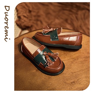 duoremi秋季25aw15单鞋流苏胶粘圆头软底拼色乐福鞋薄款复古鞋子