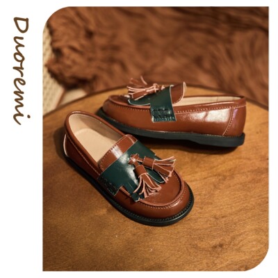 duoremi秋季25aw15单鞋流苏胶粘圆头软底拼色乐福鞋薄款复古鞋子