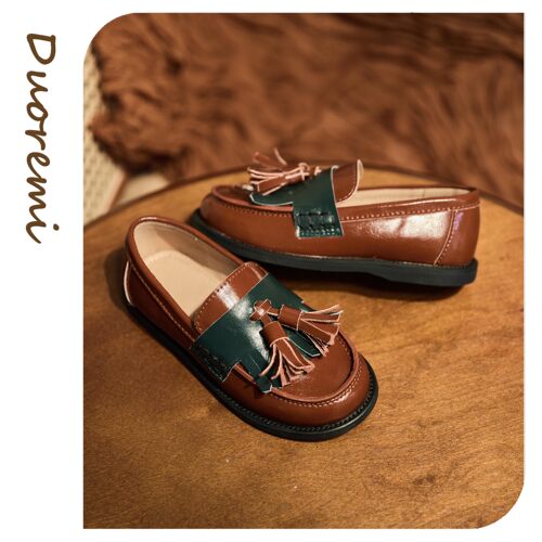 duoremi秋季25aw15单鞋流苏胶粘圆头软底拼色乐福鞋薄款复古鞋子