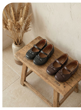 duoremi春季新款26ss04女童单鞋软底魔术贴牛皮蝴蝶玛丽珍公主鞋