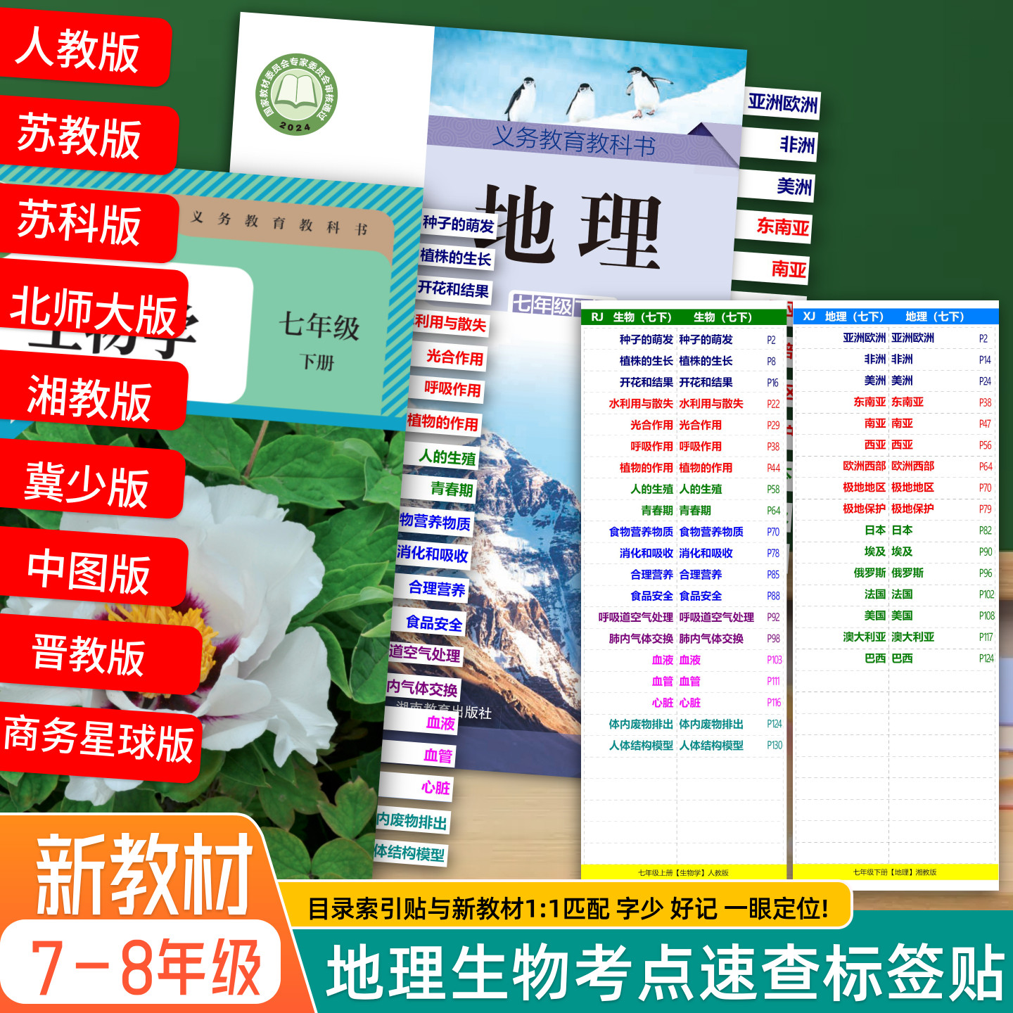 初中生物地理历史道法目录标签贴开卷考速查索引贴课本提纲贴人教