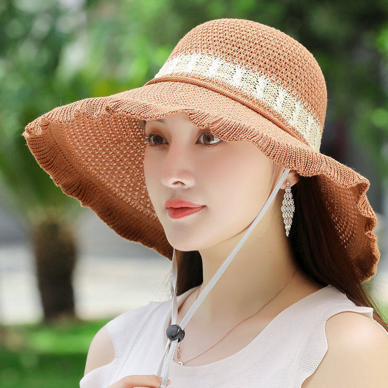 可水洗折叠帽子夏天女士韩版防晒太阳帽中老年大檐沙滩凉帽