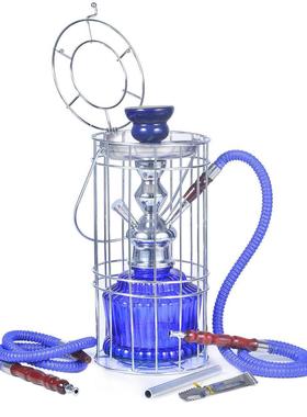 跨境货源水烟壶双管玻璃铁笼烟壶hookah shisha 速卖通