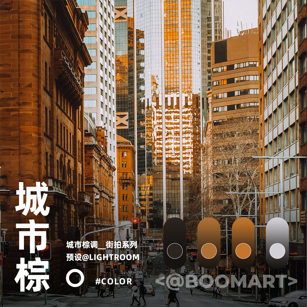 LR预设城市建筑街拍棕色调胶片风景复古北欧风PR滤镜PS调色达芬奇