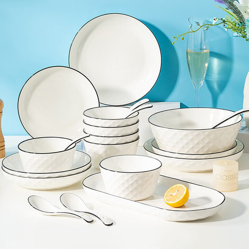 新款家用汤碗组合盘子陶瓷北欧