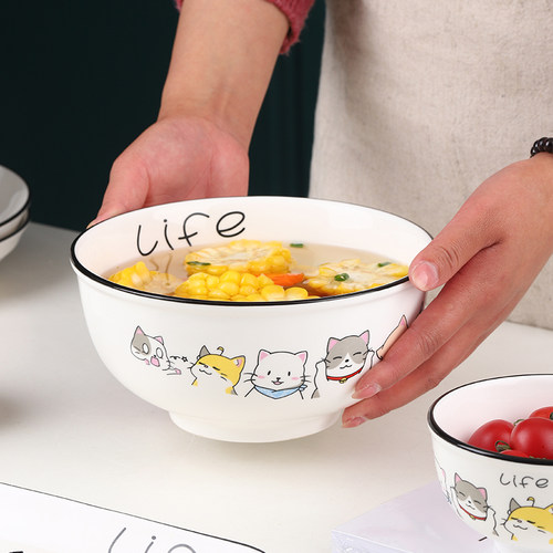 北欧家用陶瓷碗泡面汤盆可爱网红
