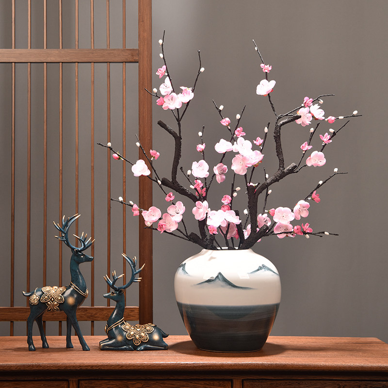 景德镇陶瓷器花瓶新中式书房客厅彷真干插花白色套装家居饰品摆件