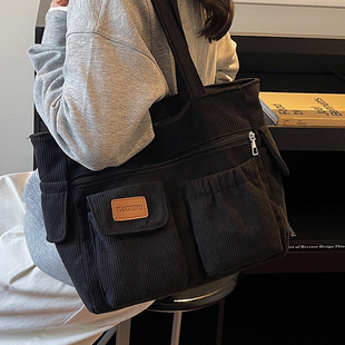 2025冬复古灯芯绒托特包女大容量通勤包大学生上课百搭休闲手提包