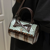 甜美蝴蝶结手提包女2025新款 潮时尚 韩系ins格子枕头包百搭斜挎包