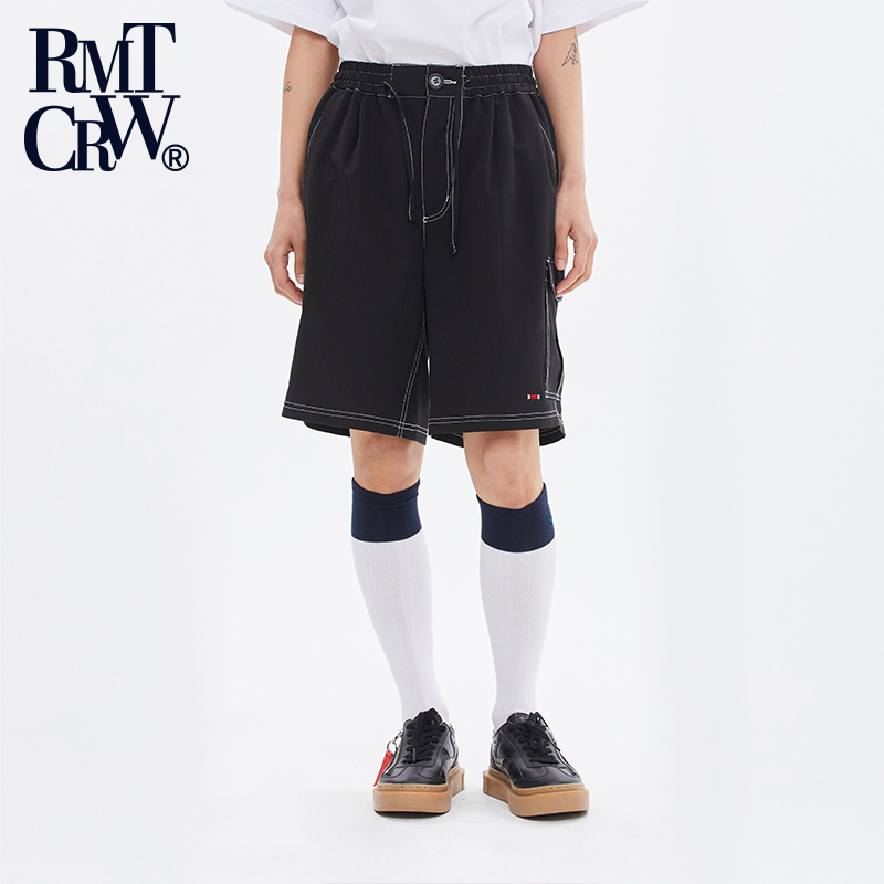 RomanticCrown韩版夏季新款宽松型松紧带简约工装短裤男女同款