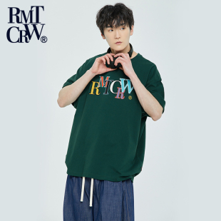 落肩款 RomanticCrown 彩虹logo刺绣短袖 新款 宽松圆领T恤韩潮 夏季