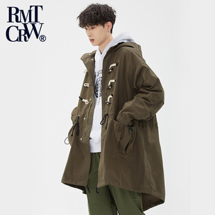 RomanticCrown春季 新款 潮牌鱼尾粗呢大衣休闲风衣外套男女同款