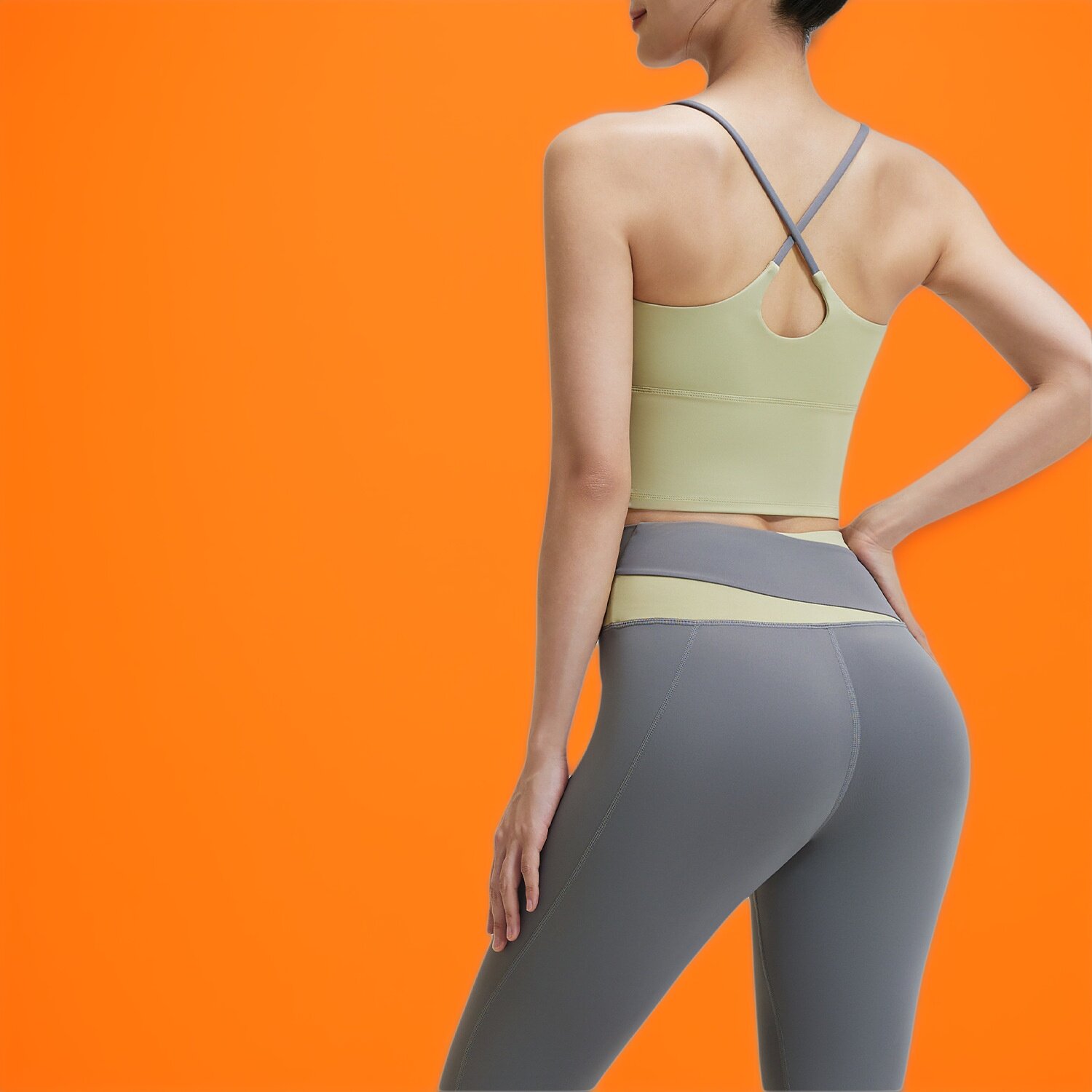 肥小棉品牌裸感透气运动套装女高弹撞色一体式固定杯健身瑜伽服女