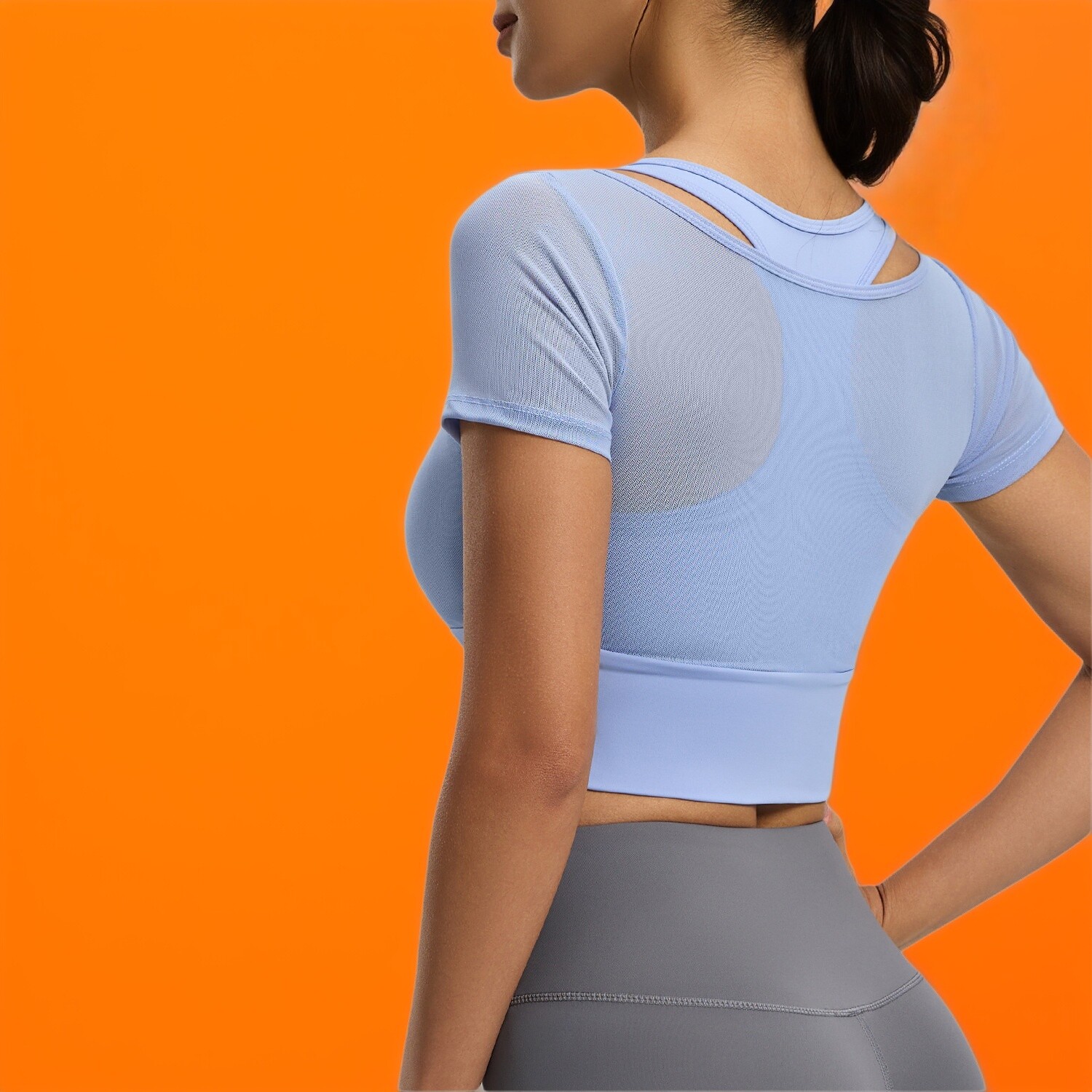 肥小棉品牌网纱挂脖运动套装裸感显瘦免穿文胸跑步健身瑜伽服女款