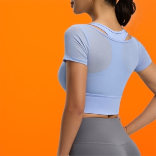 肥小棉品牌网纱挂脖运动套装裸感显瘦免穿文胸跑步健身瑜伽服女款