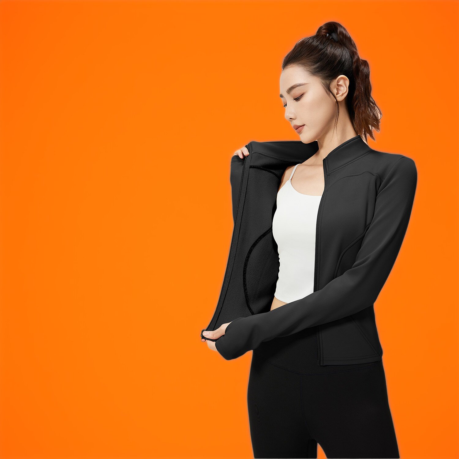 肥小棉秋冬加绒加厚瑜伽服套装裸感修身显瘦高弹防风健身套装女款