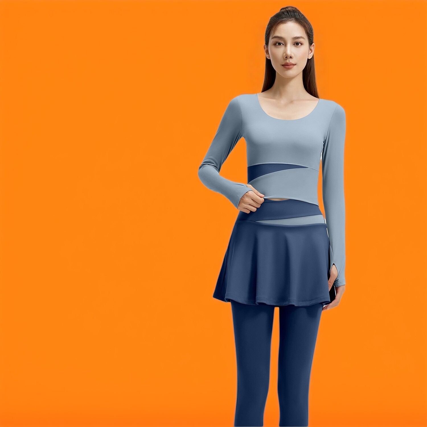 聚衣堂修身瑜伽套装健身衣裸感显瘦室内防走光跑步健身服女