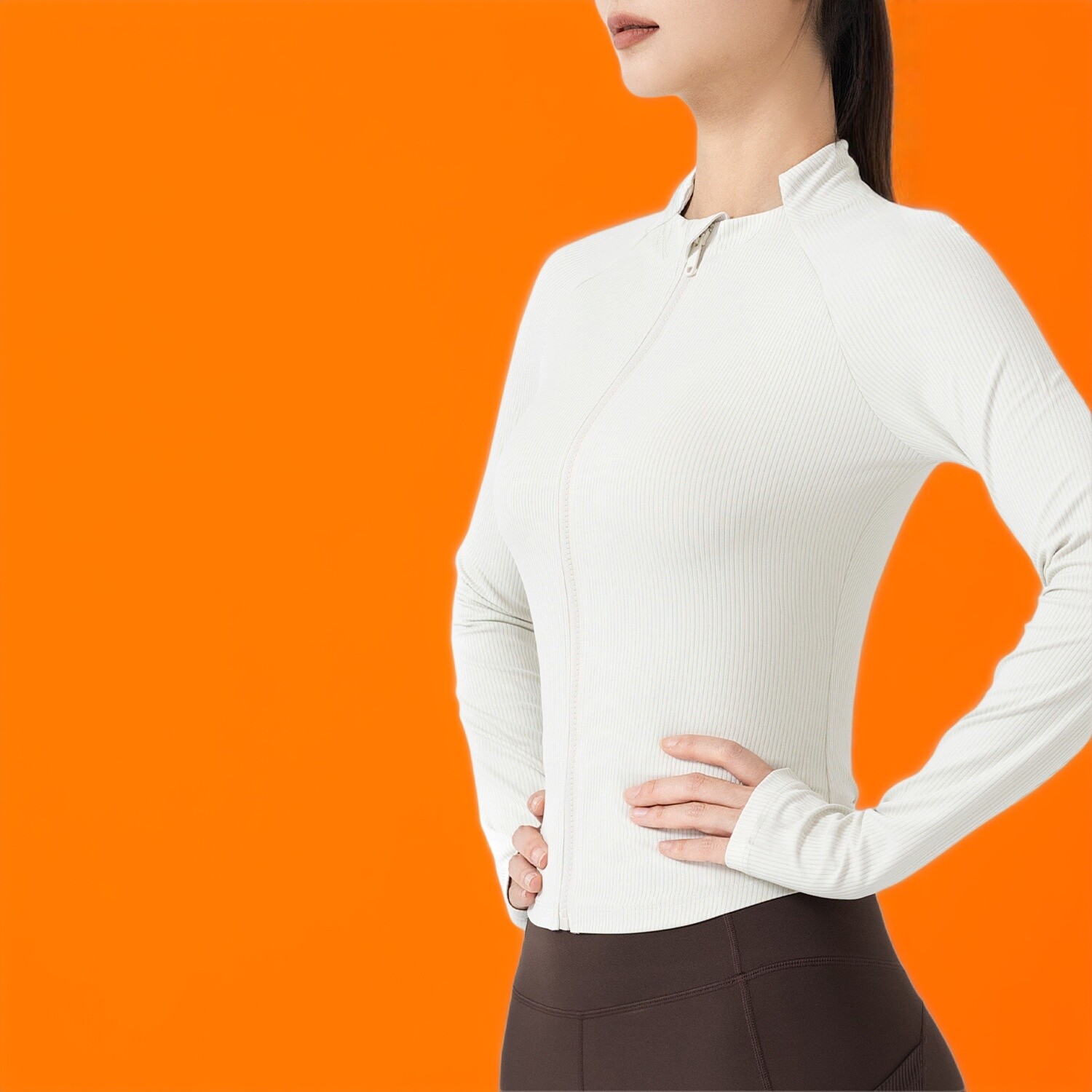 肥小棉品牌新款条纹高低领显瘦修身运动外套跑步健身瑜伽外套女生