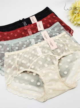 59元4条梧桐闺蜜提花波点网纱性感蕾丝速干中低腰平角裤GM21704