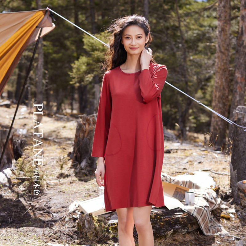 睡裙梧桐本色家居服长袖圆领套头