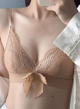 梧桐本色文胸列维丝蕾丝纯欲性感法式超薄无钢圈大胸显小WN24137