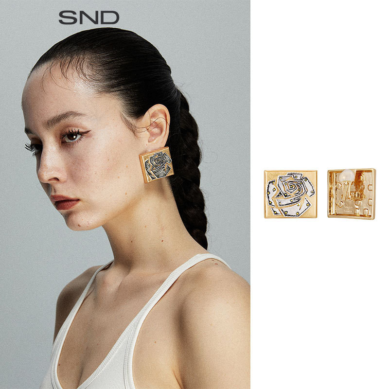 SNDPF25做旧方形玫瑰铠甲耳夹图片