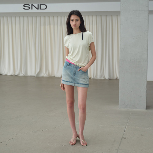 SNDSS25卷边中腰牛仔半裙