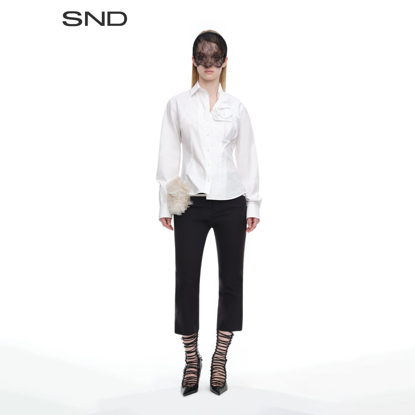 SND立体玫瑰不对称褶皱衬衫图片
