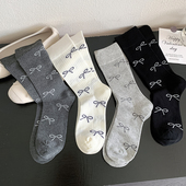 蝴蝶结袜子女中筒袜春秋纯棉日系芭蕾风堆堆袜秋冬搭配小皮鞋 长袜