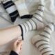 拼色后跟标签袜子女中筒袜ins潮春秋撞色条纹日系运动长袜堆堆袜